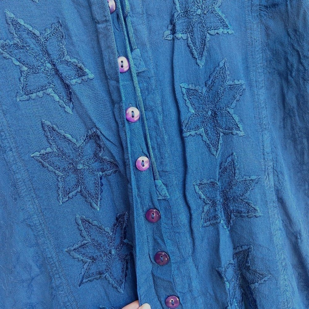 Holy Clothing Rachelle Tunic Top Size XL 1X Blue Ruffle Embroidered Tassels - Picture 7 of 11